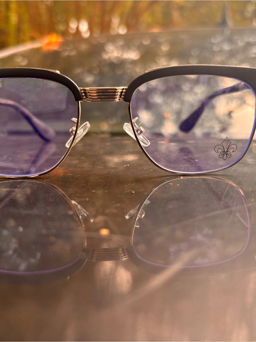 Chrome Hearts Women's Sunglasses with Purple Tinted Lenses and Black Frame